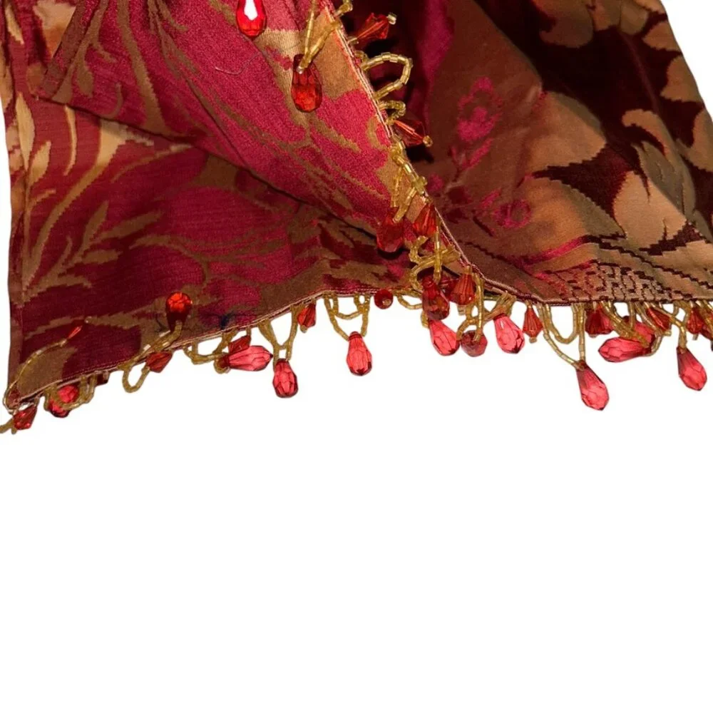 red gold HOLIDAY beaded trim shawl scarf table runner Christmas 12 x 48